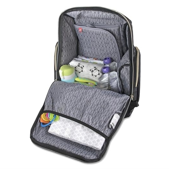 Fisher-Price Fashion diaper backpack Black With Pad And Wipes Holder - Picture 9 of 11